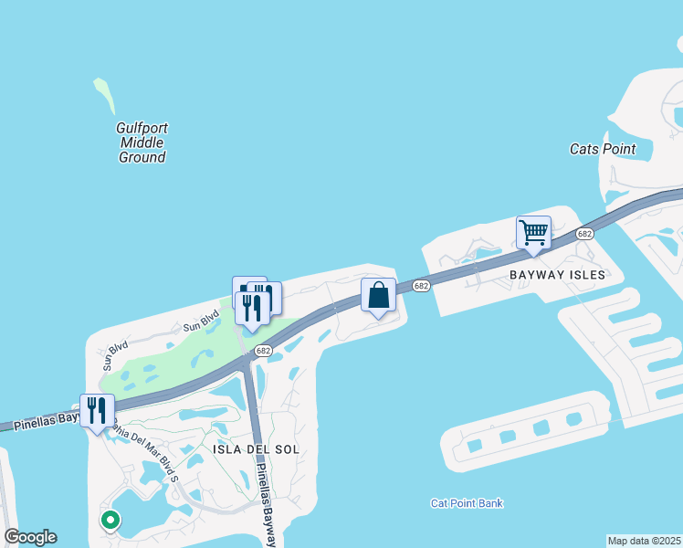 map of restaurants, bars, coffee shops, grocery stores, and more near 76 La Puerta Del Sol Boulevard South in St. Petersburg