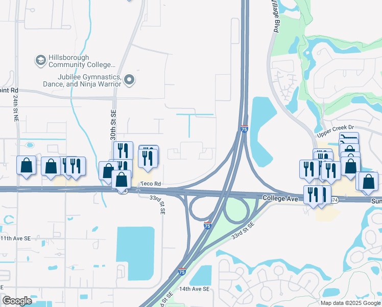 map of restaurants, bars, coffee shops, grocery stores, and more near 210 Teco Road in Ruskin