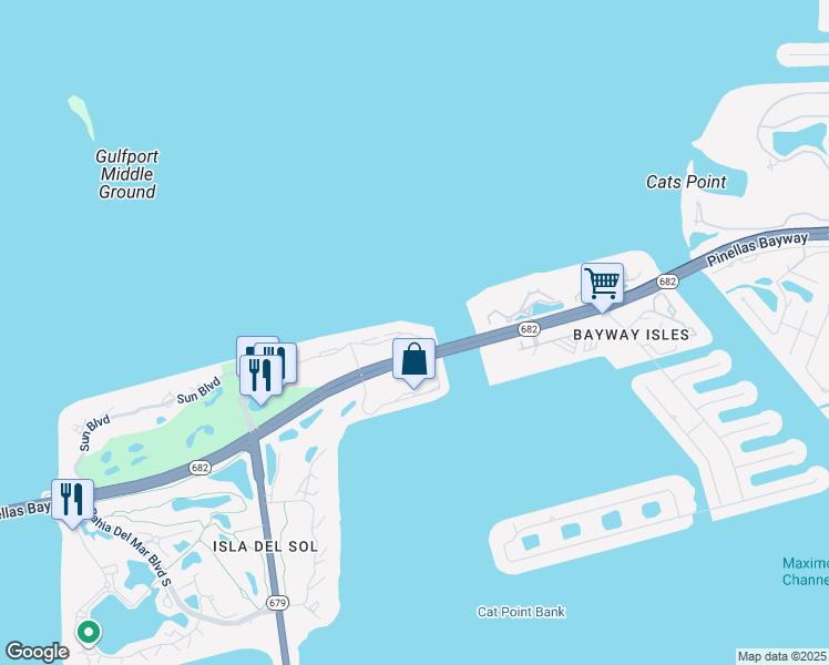 map of restaurants, bars, coffee shops, grocery stores, and more near 5510 La Puerta Del Sol Boulevard South in St. Petersburg