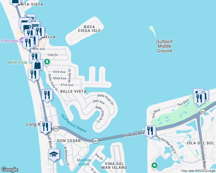map of restaurants, bars, coffee shops, grocery stores, and more near 485 41st Avenue in St. Pete Beach