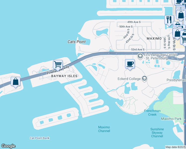 map of restaurants, bars, coffee shops, grocery stores, and more near 3 Bayfront Court South in St. Petersburg