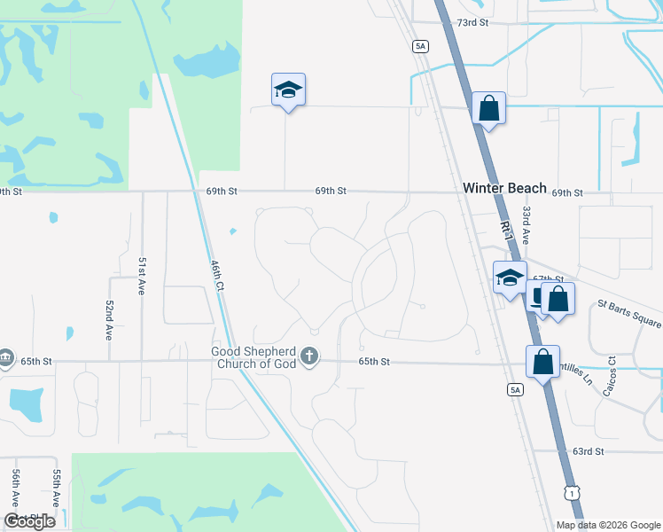 map of restaurants, bars, coffee shops, grocery stores, and more near 3915 69th Street in Vero Beach