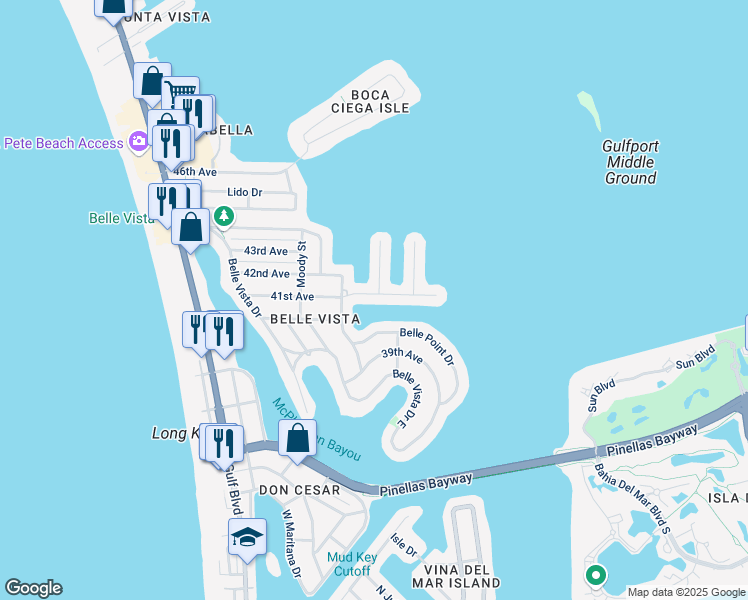 map of restaurants, bars, coffee shops, grocery stores, and more near 363 41st Avenue in St. Pete Beach