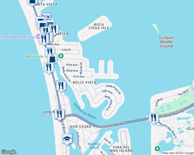 map of restaurants, bars, coffee shops, grocery stores, and more near 363 41st Avenue in St. Pete Beach