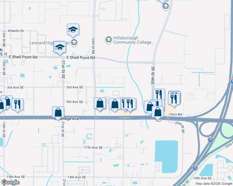 map of restaurants, bars, coffee shops, grocery stores, and more near 301 27th Street Southeast in Ruskin