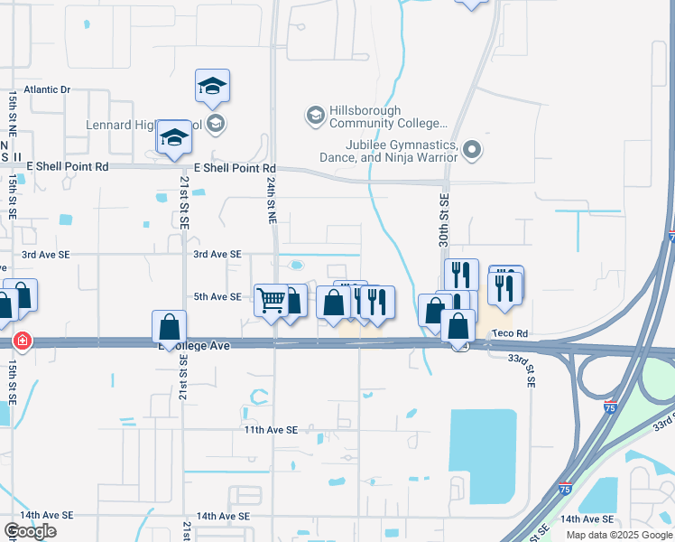 map of restaurants, bars, coffee shops, grocery stores, and more near 301 27th Street Southeast in Ruskin