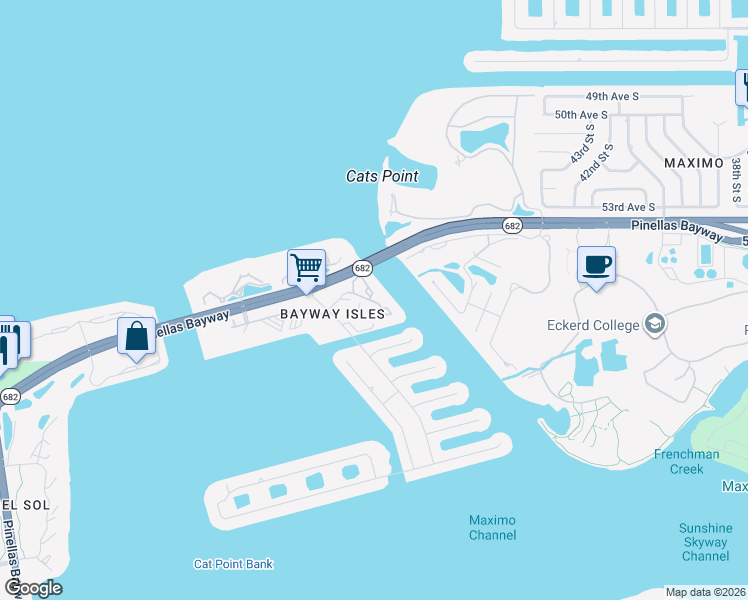 map of restaurants, bars, coffee shops, grocery stores, and more near 4790 Brittany Drive South in St. Petersburg