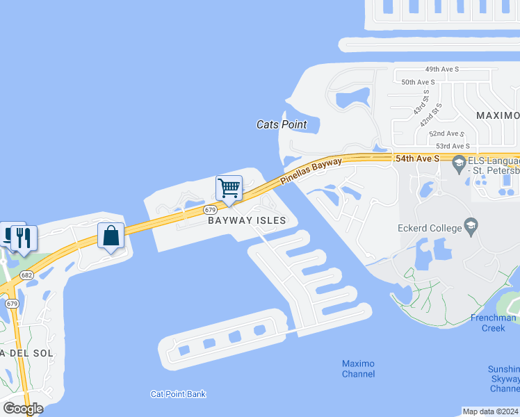 map of restaurants, bars, coffee shops, grocery stores, and more near 4800 54th Avenue South in St. Petersburg