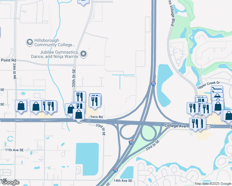 map of restaurants, bars, coffee shops, grocery stores, and more near 223 Teco Road in Ruskin
