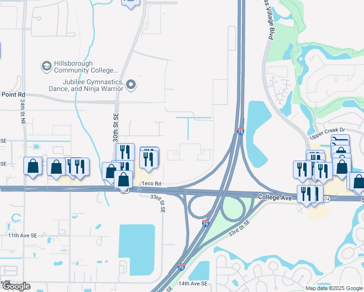 map of restaurants, bars, coffee shops, grocery stores, and more near 223 Teco Road in Ruskin