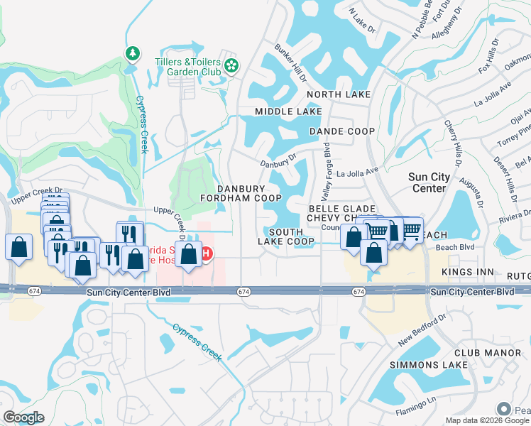 map of restaurants, bars, coffee shops, grocery stores, and more near 1705 Bryn Mawr Avenue in Sun City Center