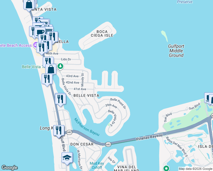 map of restaurants, bars, coffee shops, grocery stores, and more near 4208 Miller Drive in St. Pete Beach