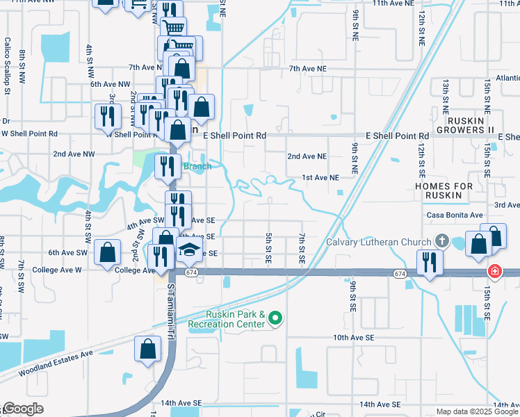 map of restaurants, bars, coffee shops, grocery stores, and more near 500 3rd Avenue Southeast in Ruskin