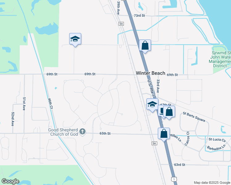 map of restaurants, bars, coffee shops, grocery stores, and more near 3855 69th Street in Vero Beach