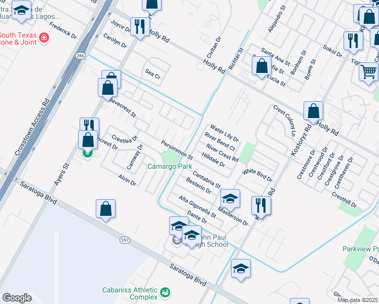 map of restaurants, bars, coffee shops, grocery stores, and more near 6021 Choctaw Drive in Corpus Christi