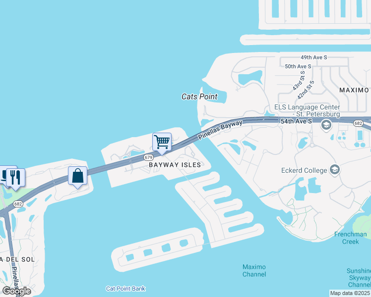 map of restaurants, bars, coffee shops, grocery stores, and more near 4800 54th Avenue South in St. Petersburg