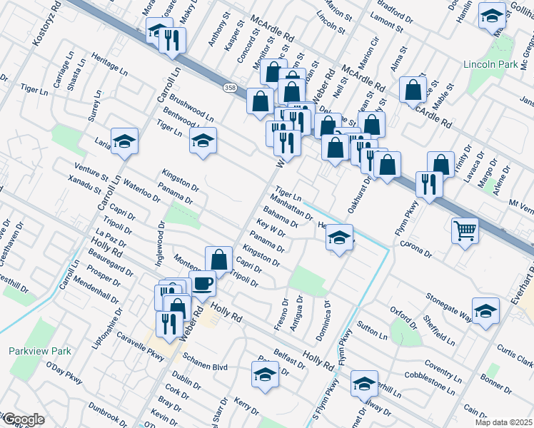 map of restaurants, bars, coffee shops, grocery stores, and more near 4009 Bahama Drive in Corpus Christi