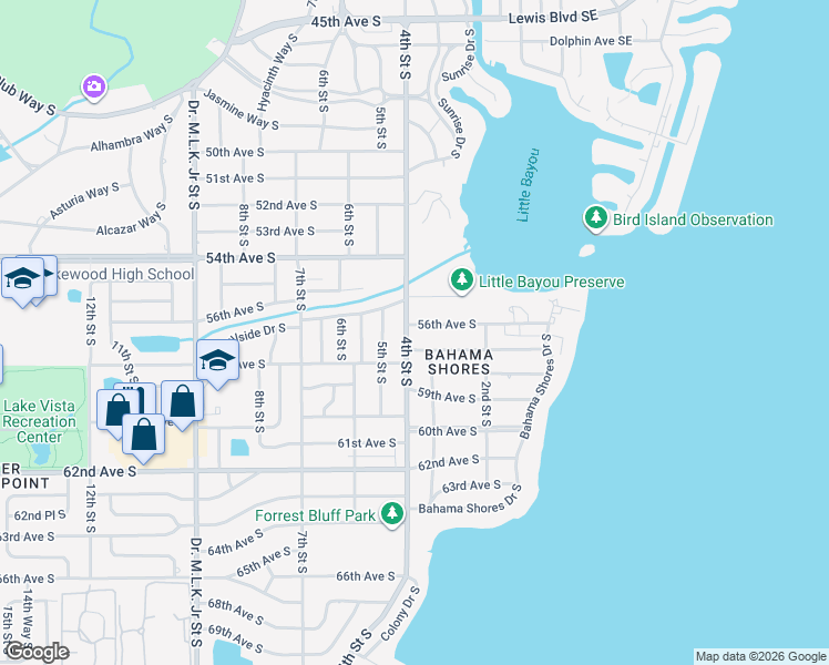 map of restaurants, bars, coffee shops, grocery stores, and more near 340 56th Avenue South in St. Petersburg