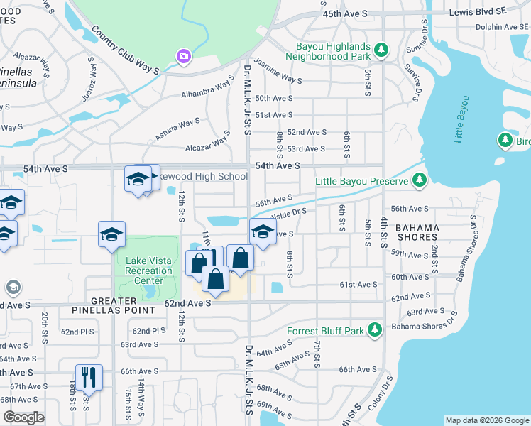 map of restaurants, bars, coffee shops, grocery stores, and more near 847 Hillside Ct S in St Petersburg