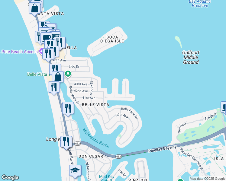 map of restaurants, bars, coffee shops, grocery stores, and more near 4208 Miller Drive in St. Pete Beach
