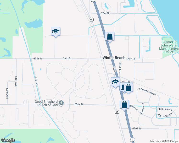 map of restaurants, bars, coffee shops, grocery stores, and more near 3855 69th Street in Vero Beach