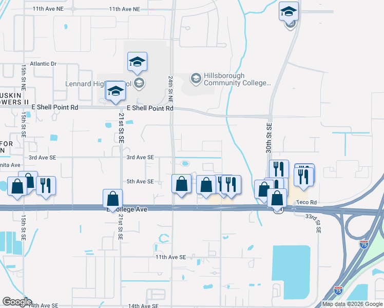 map of restaurants, bars, coffee shops, grocery stores, and more near 302 24th Street Southeast in Ruskin