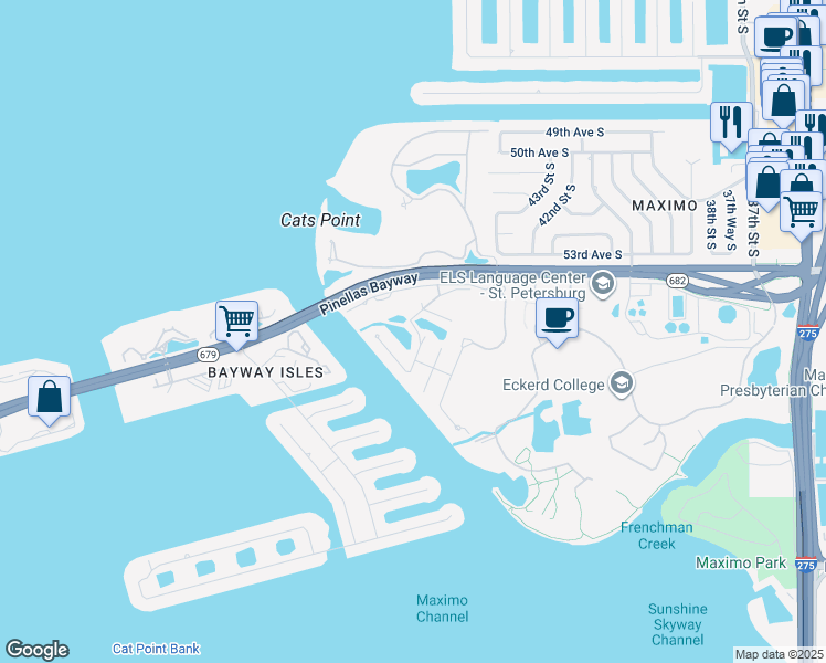 map of restaurants, bars, coffee shops, grocery stores, and more near 14 Crescent Place South in St. Petersburg
