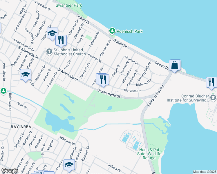 map of restaurants, bars, coffee shops, grocery stores, and more near 5709 Rio Vista Drive in Corpus Christi