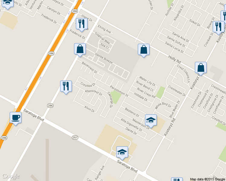 map of restaurants, bars, coffee shops, grocery stores, and more near 2737 Persimmon Street in Corpus Christi