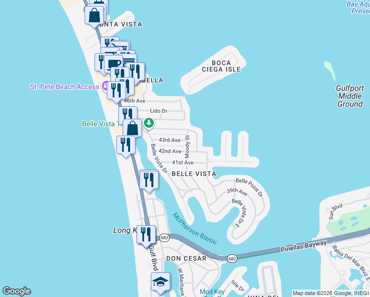 map of restaurants, bars, coffee shops, grocery stores, and more near 292 42nd Avenue in St. Pete Beach