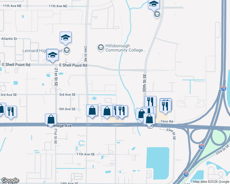 map of restaurants, bars, coffee shops, grocery stores, and more near 2661 Sunray Venus Way in Ruskin