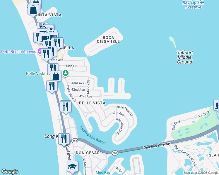 map of restaurants, bars, coffee shops, grocery stores, and more near 4208 Miller Drive in St. Pete Beach