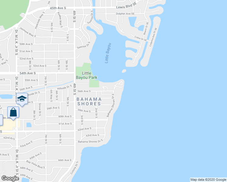 map of restaurants, bars, coffee shops, grocery stores, and more near 134 56th Avenue South in St. Petersburg