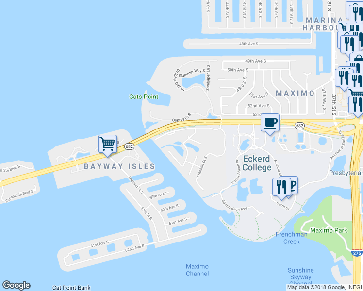 map of restaurants, bars, coffee shops, grocery stores, and more near 14 Crescent Place South in St. Petersburg