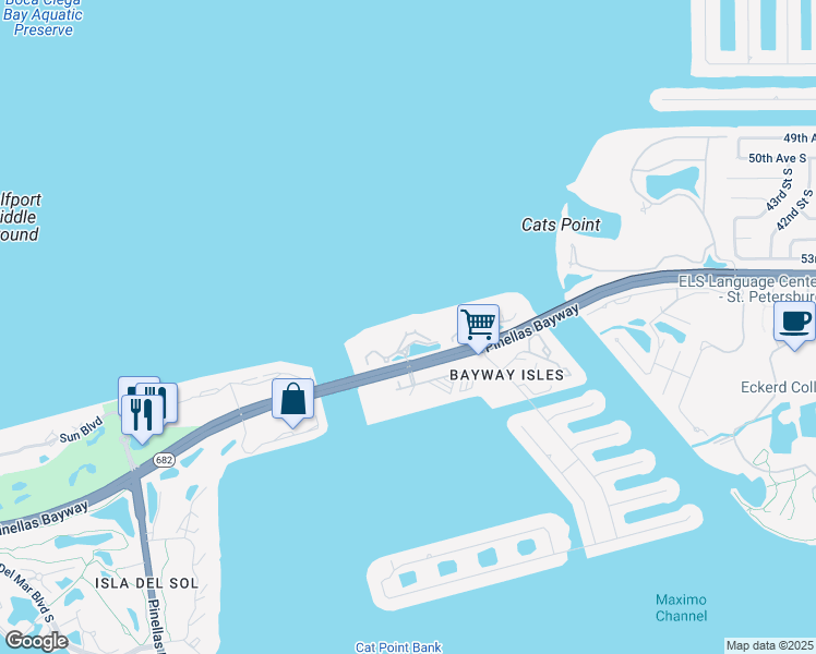 map of restaurants, bars, coffee shops, grocery stores, and more near 5151 Isla Key Boulevard South in St. Petersburg