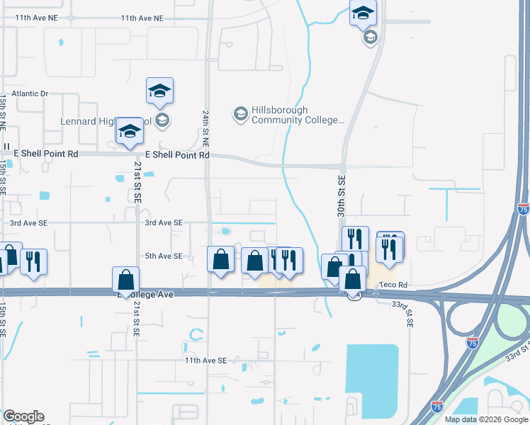 map of restaurants, bars, coffee shops, grocery stores, and more near 301 27th Street Southeast in Ruskin