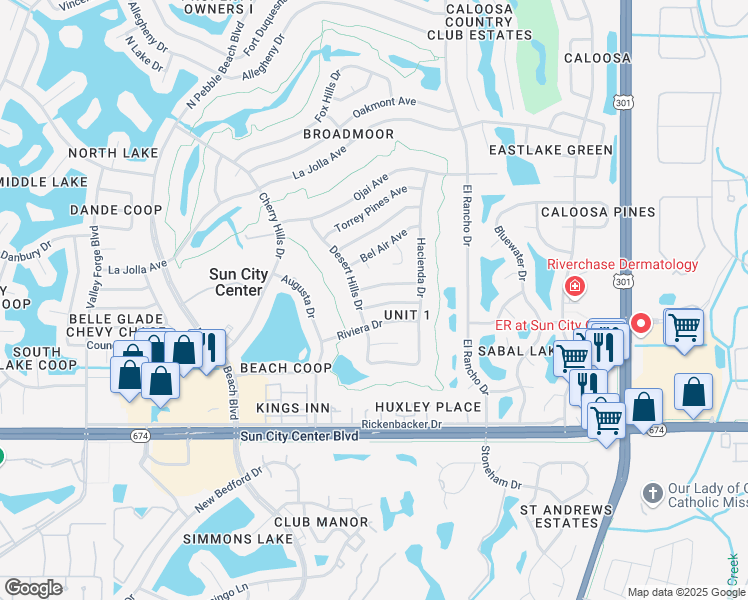 map of restaurants, bars, coffee shops, grocery stores, and more near 717 Indian Wells Avenue in Sun City Center