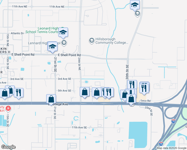 map of restaurants, bars, coffee shops, grocery stores, and more near 301 27th Street Southeast in Ruskin