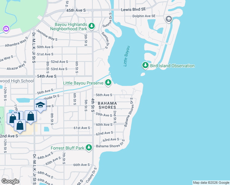 map of restaurants, bars, coffee shops, grocery stores, and more near 168 56th Avenue South in St. Petersburg