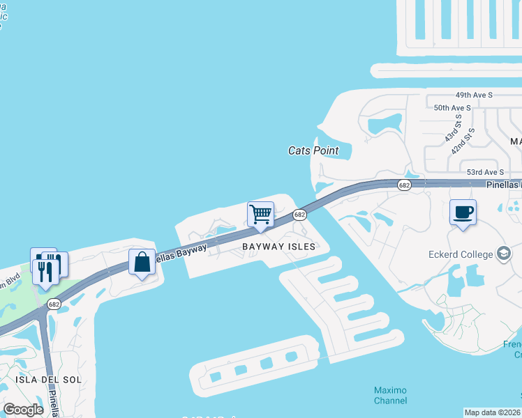 map of restaurants, bars, coffee shops, grocery stores, and more near 4971 Bacopa Lane South in Saint Petersburg