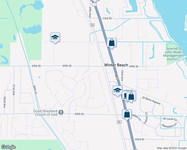 map of restaurants, bars, coffee shops, grocery stores, and more near 3855 69th Street in Vero Beach
