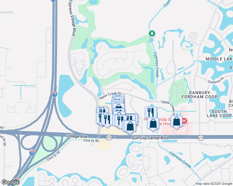 map of restaurants, bars, coffee shops, grocery stores, and more near 3725 Upper Creek Drive in Ruskin
