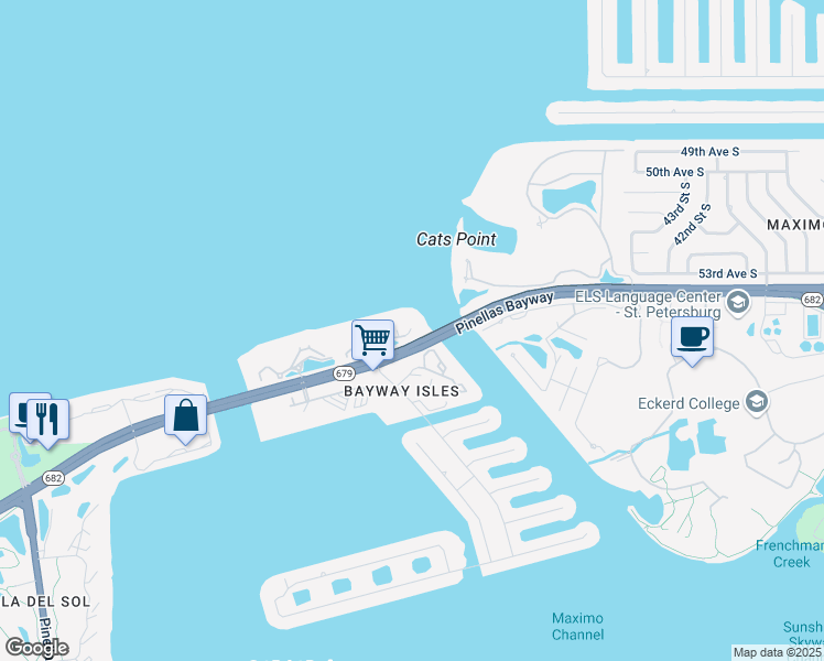 map of restaurants, bars, coffee shops, grocery stores, and more near 4800 54th Avenue South in St. Petersburg