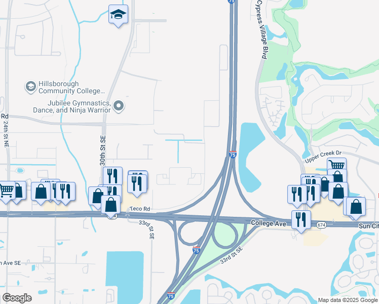 map of restaurants, bars, coffee shops, grocery stores, and more near 223 Teco Road in Ruskin
