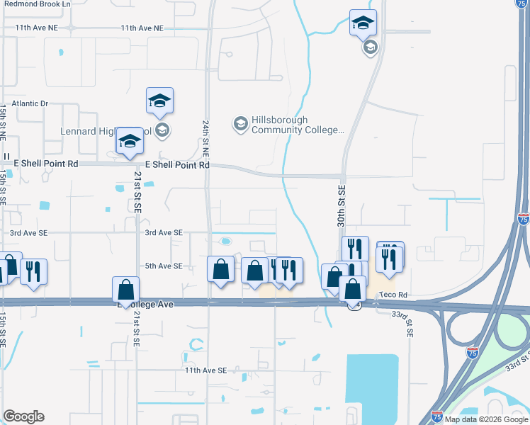 map of restaurants, bars, coffee shops, grocery stores, and more near 2342 Shell Point Road East in Ruskin