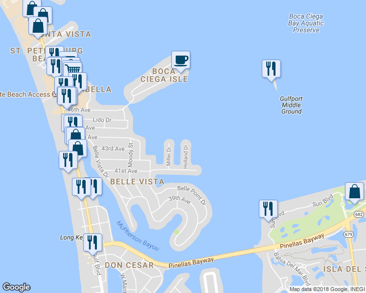 map of restaurants, bars, coffee shops, grocery stores, and more near 4322 Holland Drive in Saint Pete Beach