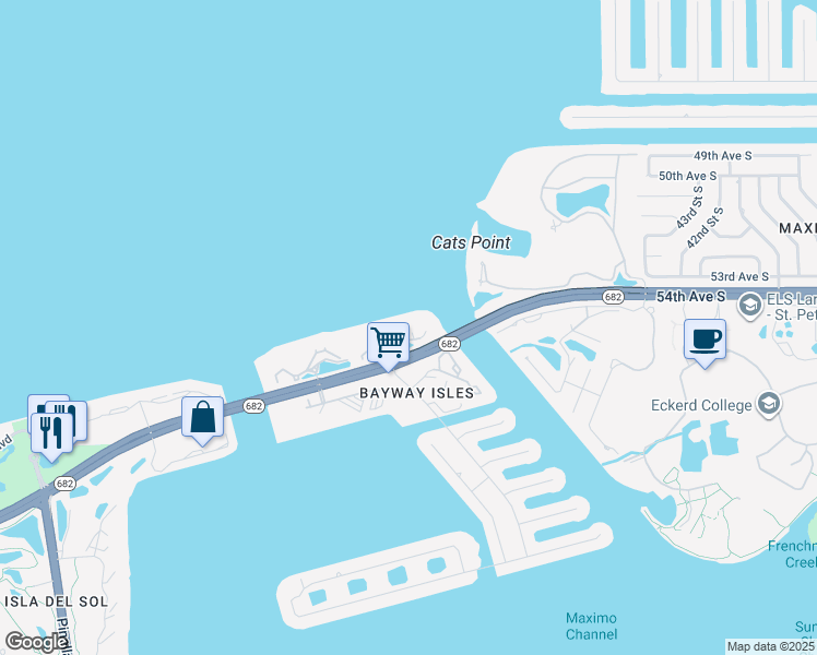 map of restaurants, bars, coffee shops, grocery stores, and more near 4981 Bacopa Lane South in St. Petersburg