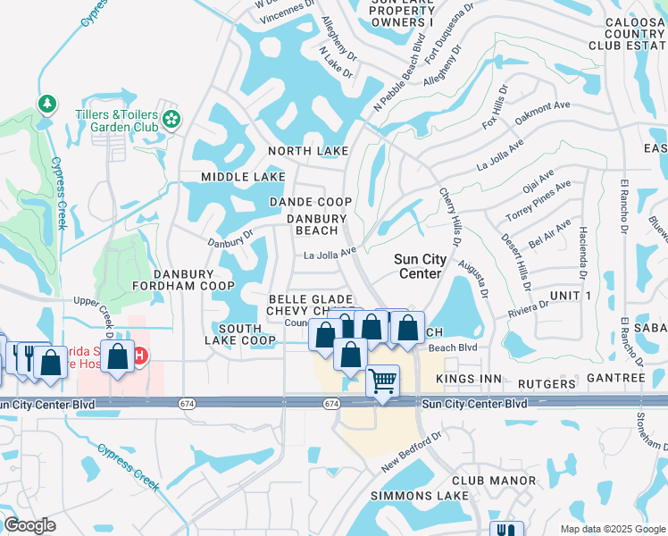 map of restaurants, bars, coffee shops, grocery stores, and more near 1501 Arrowhead Drive in Sun City Center