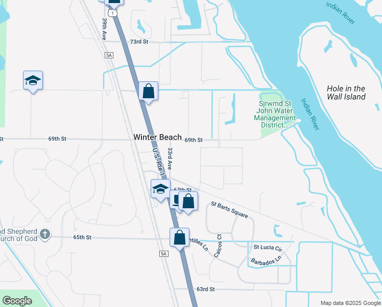 map of restaurants, bars, coffee shops, grocery stores, and more near 3175 69th Street in Vero Beach