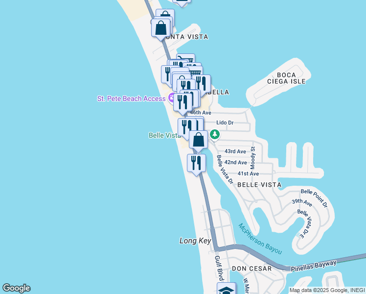 map of restaurants, bars, coffee shops, grocery stores, and more near 4350 Gulf Boulevard in St. Pete Beach